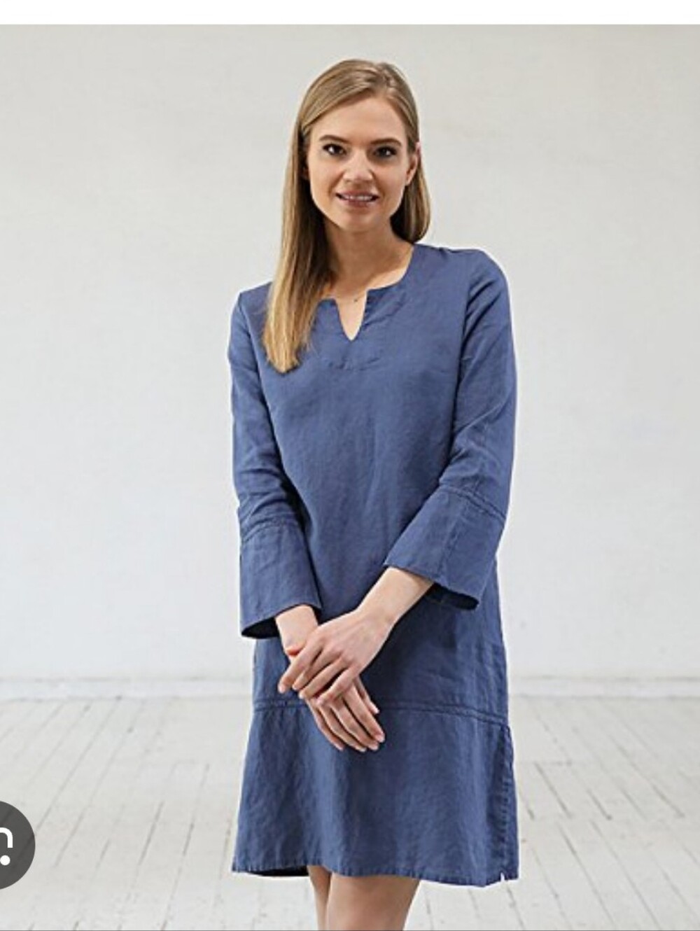Cut•loose Linen Womens Blue Quarter Sleeve Dress Size Small